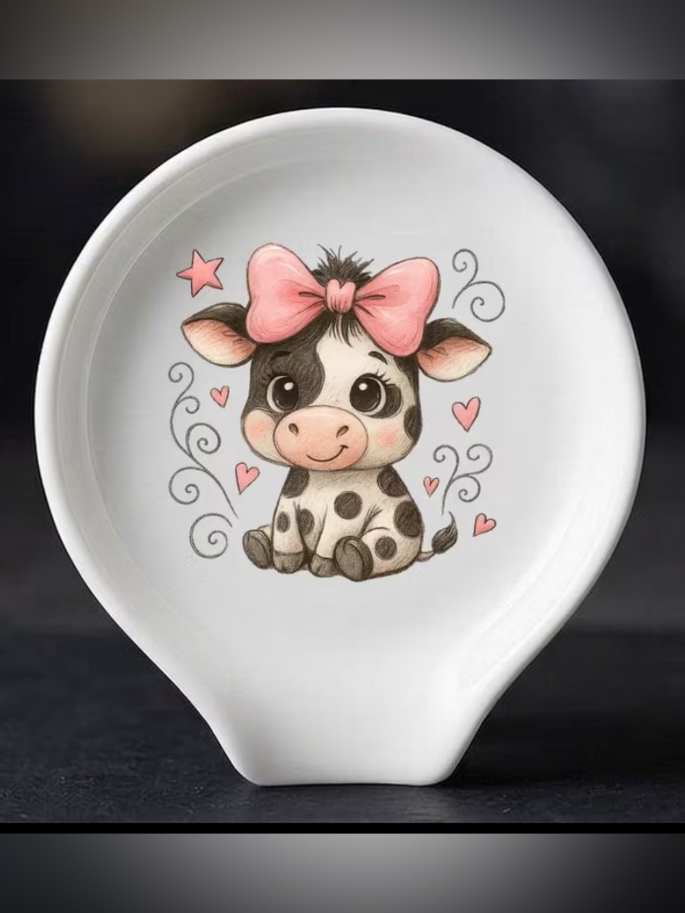 Ceramic Cute Cow Spoon Rest - White